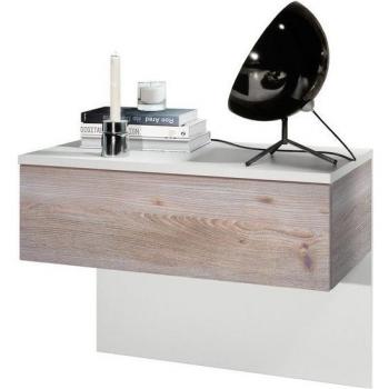 Table de chevet design Vladon en Blanc mat et Chêne Nordique