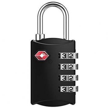 TSA Kofferschloss ZHEGE 4‑Digit-Code – für Taschen und Rucksäcke (schwarz)
