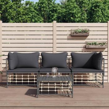 4-Piece Anthracite Poly Rattan Patio Lounge Set with Cushions