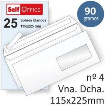 Sobre comercial 115x225mm 90g, paquete de 25, ventana derecha y abertura fácil
