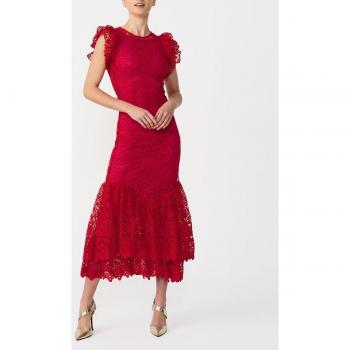Guipur Red Velvet Midi Dress – Cuplé 600798