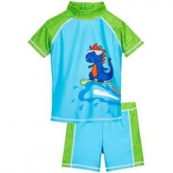 Set da bagno con protezione UV per bambini Dino blu-verde