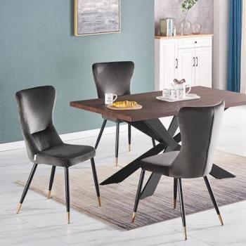 Four‑Piece New York Classic Dining Chairs – Grey Upholstered, Silver Cap Finish, High Back Design