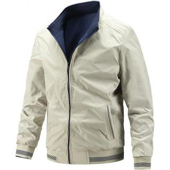 Veste réversible coupe-vent pour hommes, col montant, fermeture éclair en métal, 100% polyester