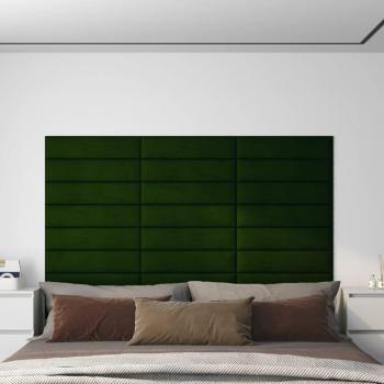 Paneles de pared, 12 unidades, terciopelo, verde oscuro, Vidaxl, 60x15 cm, 1.08m²