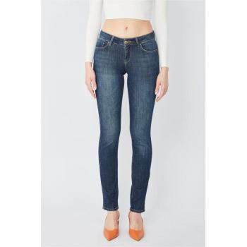 Jeans femminile a vita stretta, tono blu scuro, 32