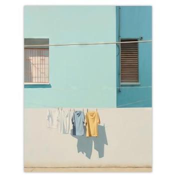 Blue‑Yellow Wash Days: Amy Denver Contemporary Minimalism Print for Laundry Rooms