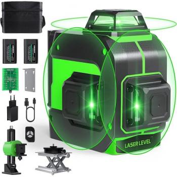 Nivel láser autonivelante 360° con láser verde y baterías recargables