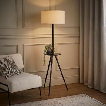 Desmond Black Tripod Lamp: Side Table Style with Linen Shade