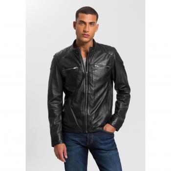 Lederjacke „Flint“ von Bruno Banani – schwarz, Taillierter Schnitt, Bikerkragen