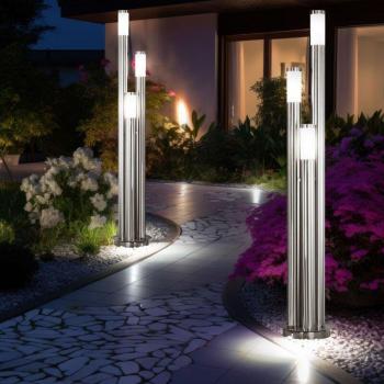 Set di 2 Lampade da Giardino 170 cm, Acciaio Inossidabile, Colonne Argento, E27