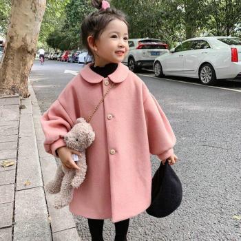 Abrigo rosa suelto de lana para niñas de 2 a 8 años, adecuado para primavera, otoño e invierno, talla amplia 2022