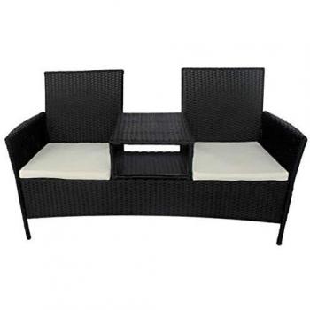Gartensofa 2-Sitzer mit Teetisch Poly Rattan Schwarz