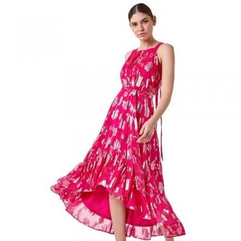Metallic Floral Halter Neck Midi Dress