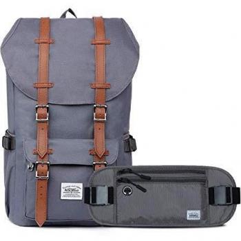 KAUKKO Herren/Rucksack 17 Backpack mit Bauchtasche für 15 Notebook, Reisen, Radfahren (Ep5 Grey Set)