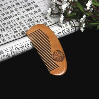 Peigne en bois de pêche naturel pour soins capillaires, dents fermées, 1 pièce