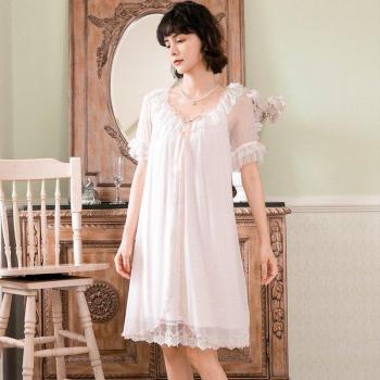 Romantic White Pink Lace Nighty