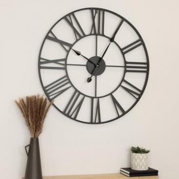 Borough Wharf Baskin 80 cm Round Clock with Roman Numerals – Matte Black