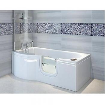 SKALI Barrierefreie Badewanne 167,5x85/75cm inkl. Sifon und Duschkabine