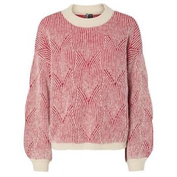 Pull à texture contrastée rouge et crème