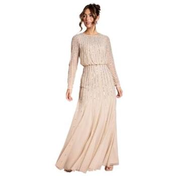 Coast Linear Sparkling Long‑Sleeve Dress in Champagne