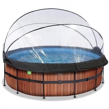 EXIT Wood Frame Pool Set 427x122cm mit Sandfilter, Wärmepumpe und Sonnendach
