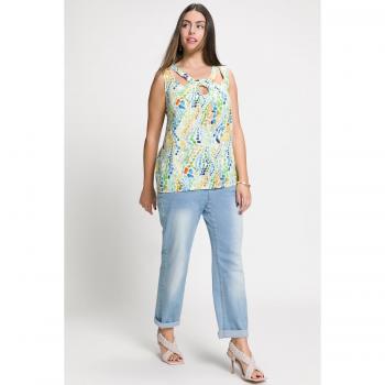 Top smanicato con grafica a pennellate, Donna, Bianco, Taglia 68/70