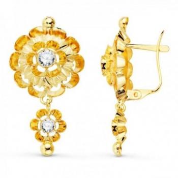 Pendientes cubanos largos de oro de 18k para mujer con circonitas 32 mm