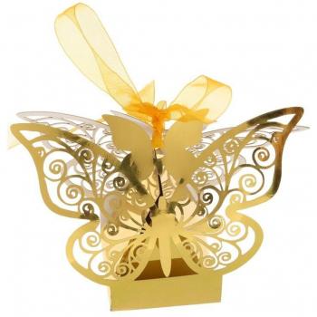 Suministros de boda caja de dulces mariposa dorada 50 Uds
