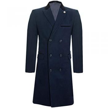 Peaky Blinders 3/4 Long Double‑Breasted Wool Overcoat – Navy (Size 46)