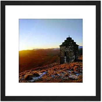 Artery8 Inveraray Highland View: Sunny Building 8x8 Square Wood Frame Wall Art with Black Mount