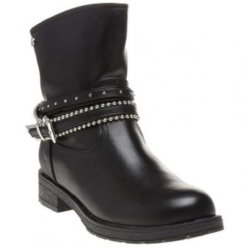 Botines XTI Botín Piel Adorno, Correa e Bolas Plateadas – Preto