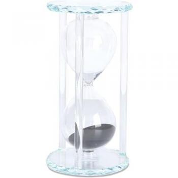 Reloj de arena de cristal con arena negra sandy