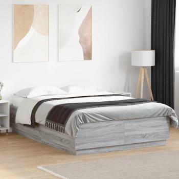 VidaXL Bed Frame with LED Lights Grey Sonoma 140x200 cm Engineered Wood