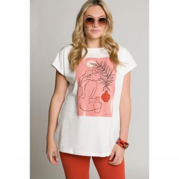 Beige Oversized T-Shirt für Damen, große Größen, Größe: 46/48, aus Baumwolle