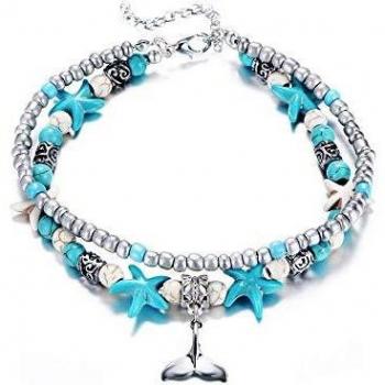 Tobilleras de Encanto LucBuy, Azul Tortuga y Estrella de Mar, Joyería para Niñas