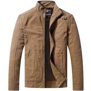 WenVen Men's Military Style Jacket in Khaki, Medium Size