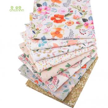 Floral Print Twill Cotton Fabric Set 8pcs for Quilting 40x50cm