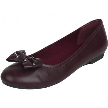 Dark Red Bow and Stud Ballerinas by Rock Rebel