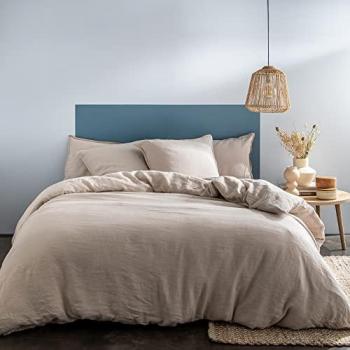 Housse de couette unie en lin lavé naturel 260x240 cm