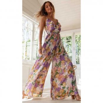 V-Neck Flare Sleeve Boho Dress in Purple Floral