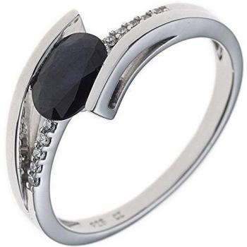 Exklusiver Damenring 585 Gold mit 1 blauen Safir und 10 Brillanten, Größe 50
