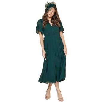 Wallis Green Chiffon Pleated Midi Dress