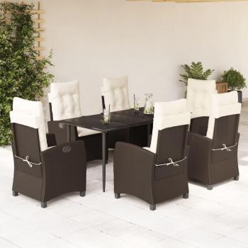 VidaXL 7-tlg. Garten-Essgruppe mit Polstern aus braunem Poly-Rattan