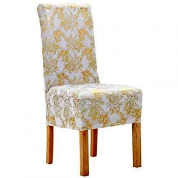 Stretchable Chair Covers Set of 6 White with Gold Accents