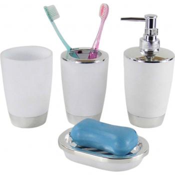 4-Piece Plastic Bathroom Kit: Shampoo Bottle, Toothbrush Holder, Soap Dish, Rinse Cup