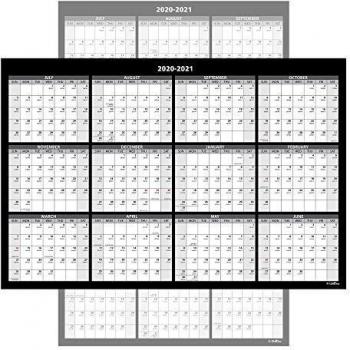 WallDeca 24x36 Annual Laminated Wall Calendar – Vertical/Horizontal, Jul 2020‑Jun 2021