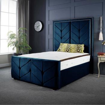 DS Living's Double Bed Frame in Blue Chevron Pattern with Soft Touch Fabric (Milly)