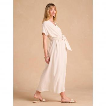 Robe chemise longue en lin mélangé « Légèreté Féminine » – couleur beige pour maternité