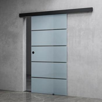 Porte Coulissante en Verre ESG Noir 102,5x205cm avec Poignée Ronde